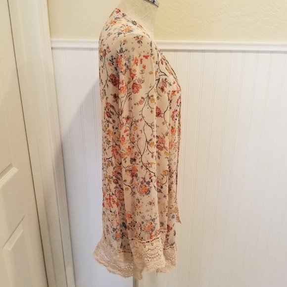 Bohemian Floral Lace Sheer Kimono Size Small - Picture 2 of 6